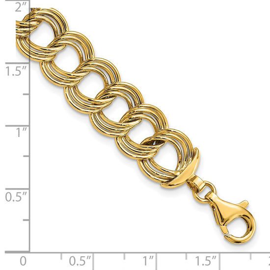 14K Polished 11.8mm Fancy Triple Link 7.5 inch Bracelet