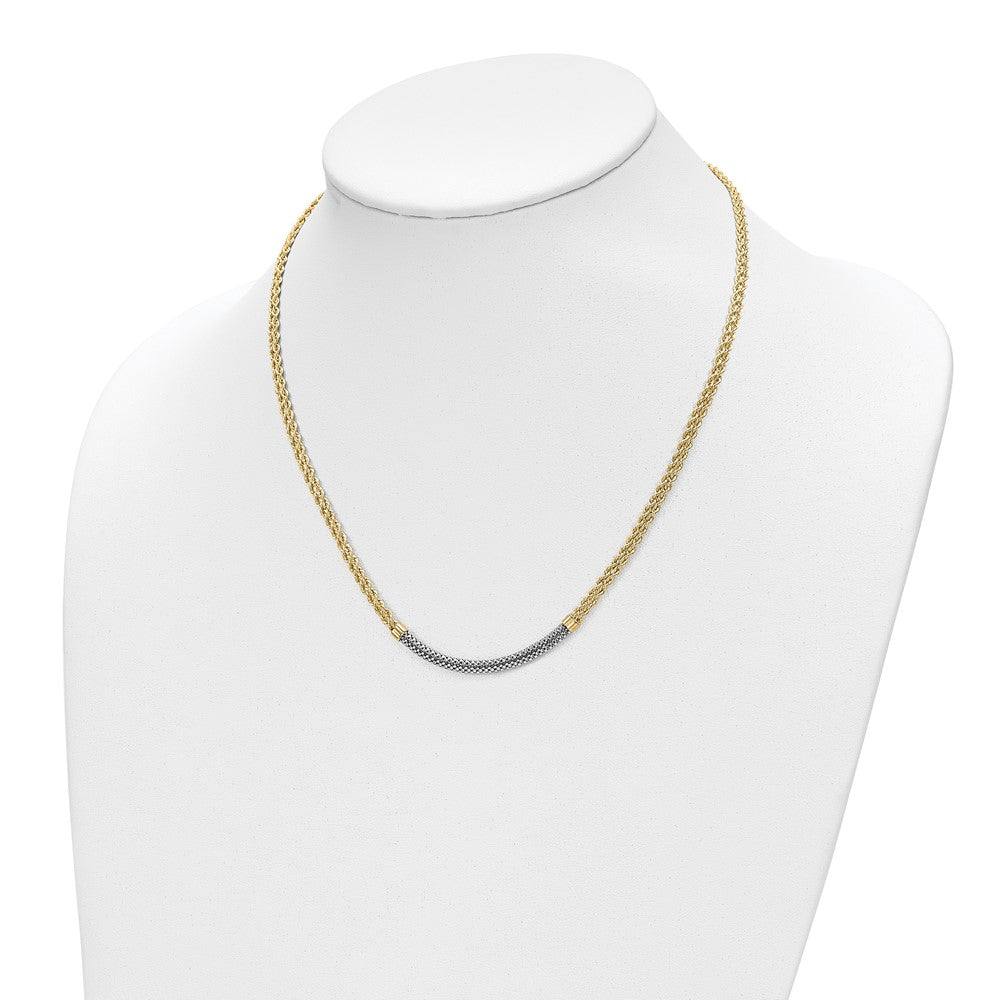 14K and White Rhodium Diamond-cut Twisted Fancy Rope 18 inch Necklace