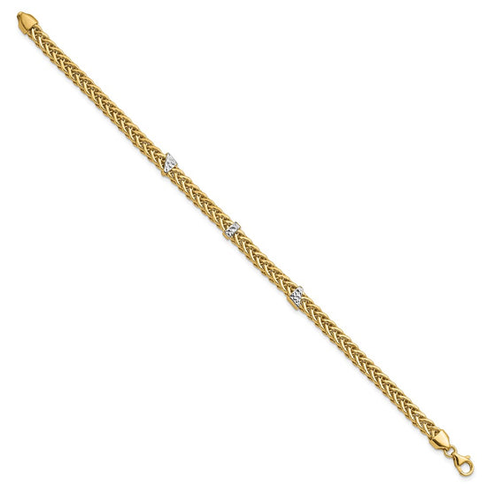 14K and White Rhodium Polished 3.6mm Diamond-cut Flat Wheat 7.5 inch Bracelet
