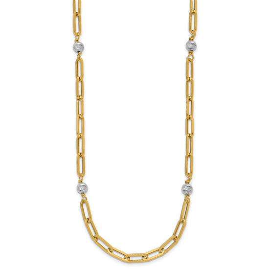 14K Two-tone Polished D/C Beads & Fancy Link Necklace