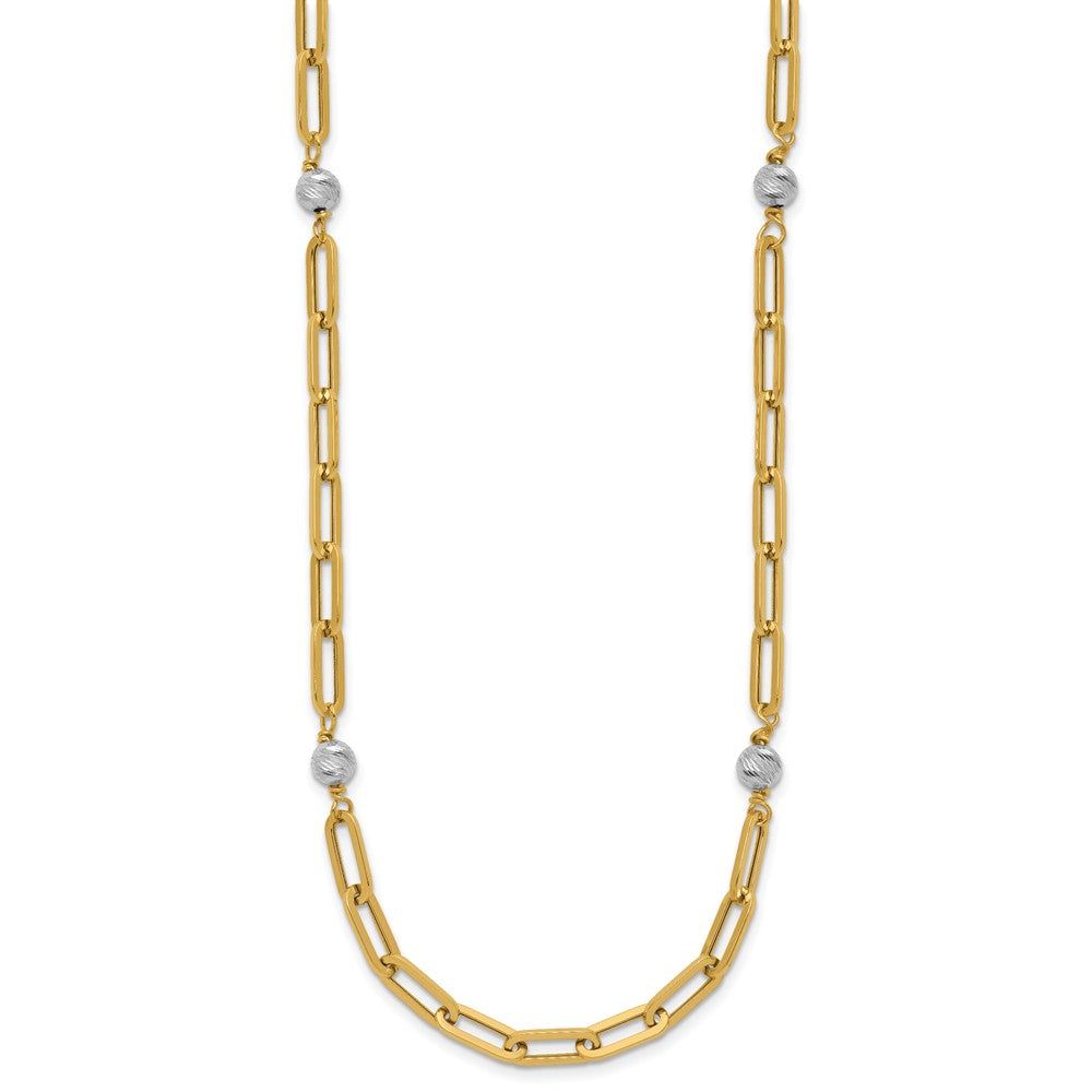14K Two-tone Polished D/C Beads & Fancy Link Necklace