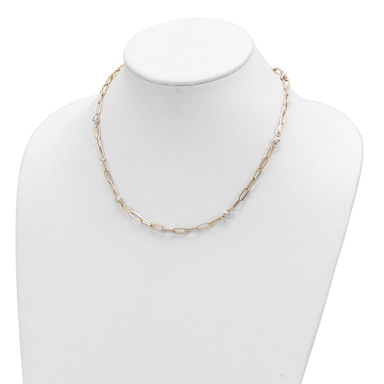 14K Two-tone Polished D/C Beads & Fancy Link Necklace