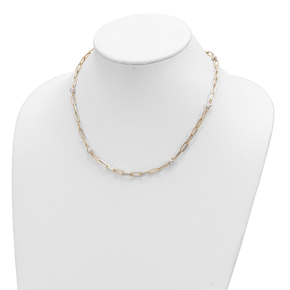 14K Two-tone Polished D/C Beads & Fancy Link Necklace