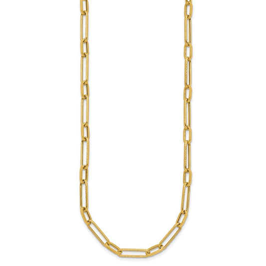 14K Polished and Textured 4mm Fancy Long Link 24 inch Necklace