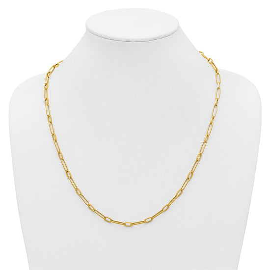 14K Polished and Textured 4mm Fancy Long Link 24 inch Necklace
