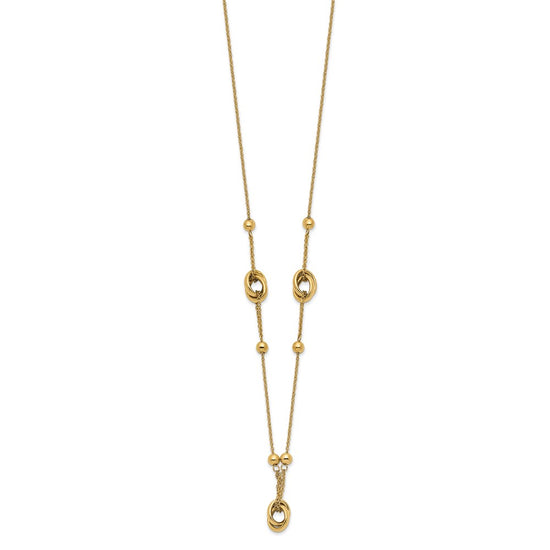 14K Polished Bead and Link w/1.5 in ext. Necklace