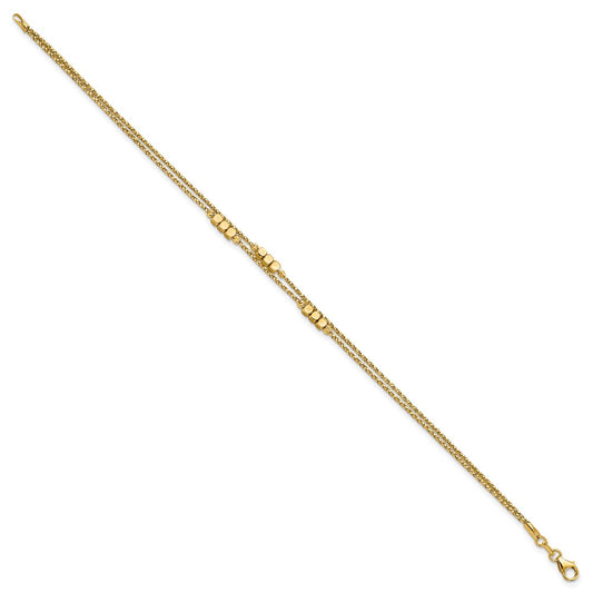 14K Polished Diamond-cut Beaded Double Strand 7.5 inch Bracelet