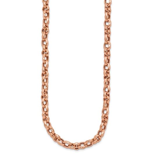 14K Rose Gold Polished 4mm Fancy Faceted Link 18 inch Necklace