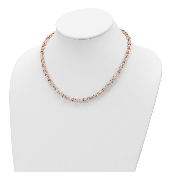 14K Rose Gold Polished 4mm Fancy Faceted Link 18 inch Necklace
