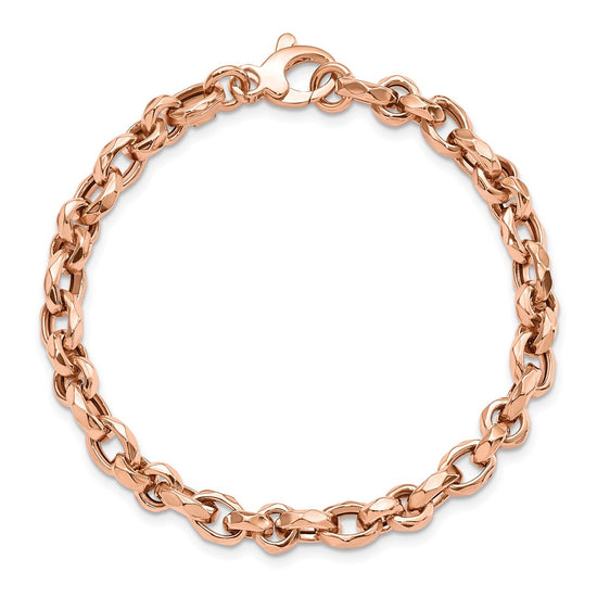 14K Rose Gold Polished 4mm Fancy Faceted Link 7.5 inch Bracelet