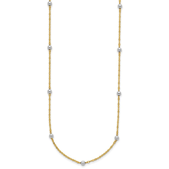 14K Two-tone Polished Bead Fancy 17 inch Station Necklace