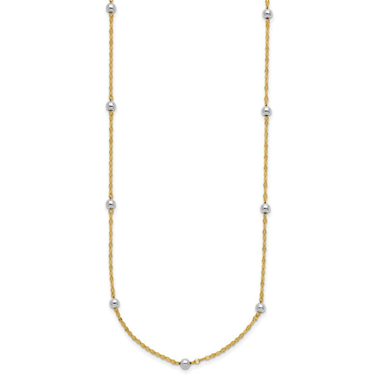 14K Two-tone Polished Bead Fancy 17 inch Station Necklace