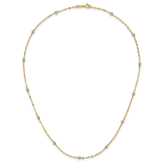 14K Two-tone Polished Bead Fancy 17 inch Station Necklace