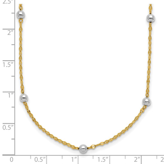 14K Two-tone Polished Bead Fancy 17 inch Station Necklace