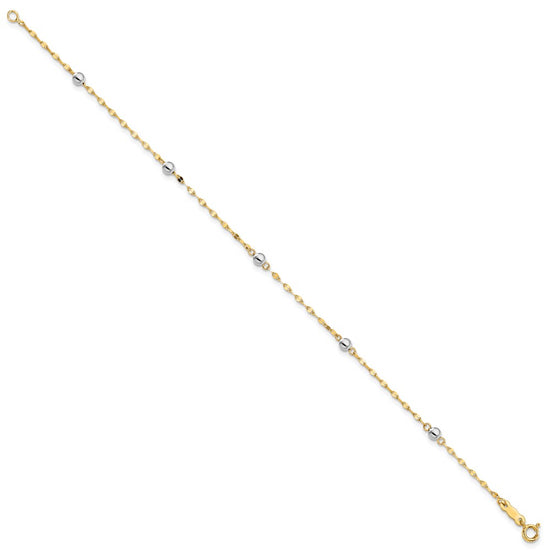 14K Two Tone Polished Bead Fancy 7.25 inch Bracelet