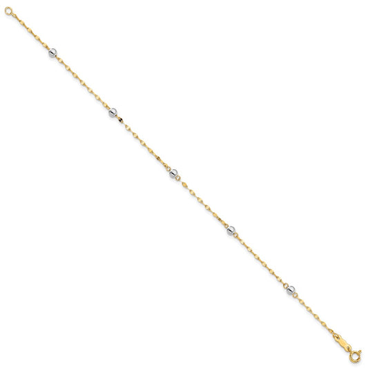 14K Two Tone Polished Bead Fancy 7.25 inch Bracelet