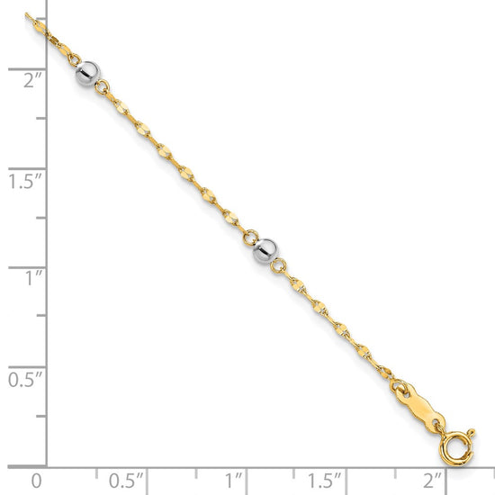 14K Two Tone Polished Bead Fancy 7.25 inch Bracelet