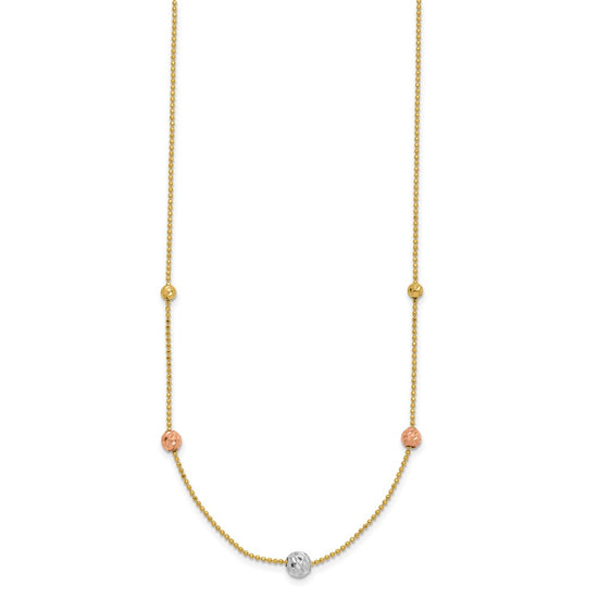 14K Tri-Color Diamond-cut Beads and Beaded Chain 18 inch Station Necklace
