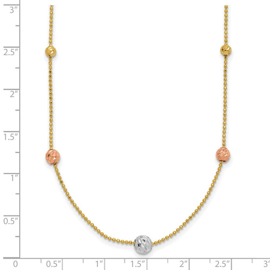 14K Tri-Color Diamond-cut Beads and Beaded Chain 18 inch Station Necklace