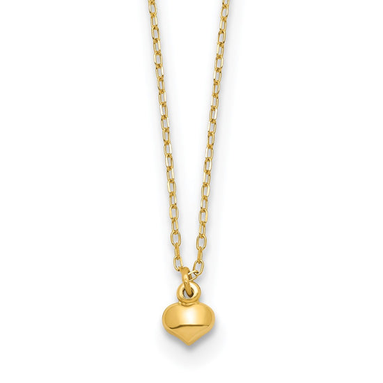 14k Polished Tiny Puffed Heart Pendant 16.5 inch Necklace