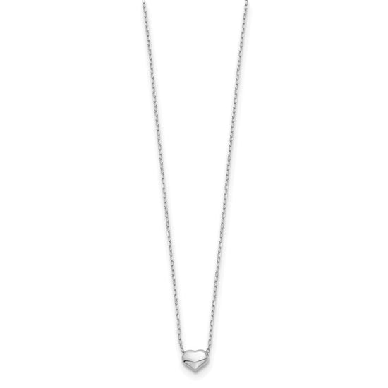 14k White Gold Polished Puffed Heart Pendant 16.5 inch Necklace