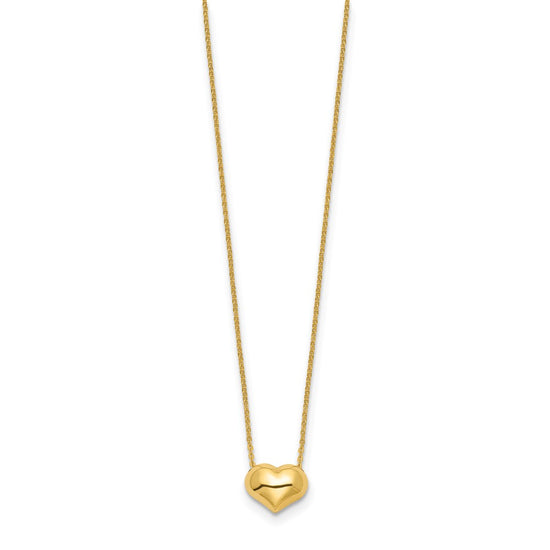 14k Polished Puffed Heart Pendant 16.5 inch Necklace