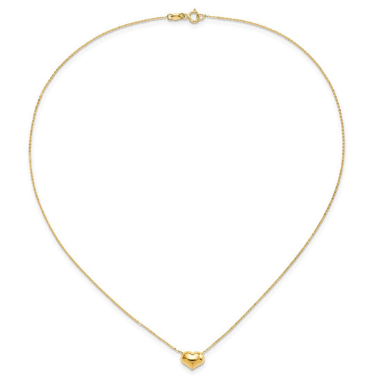 14k Polished Puffed Heart Pendant 16.5 inch Necklace
