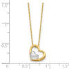 14K and White Rhodium Polished Heart with Satin LOVE Heart 17 inch Necklace