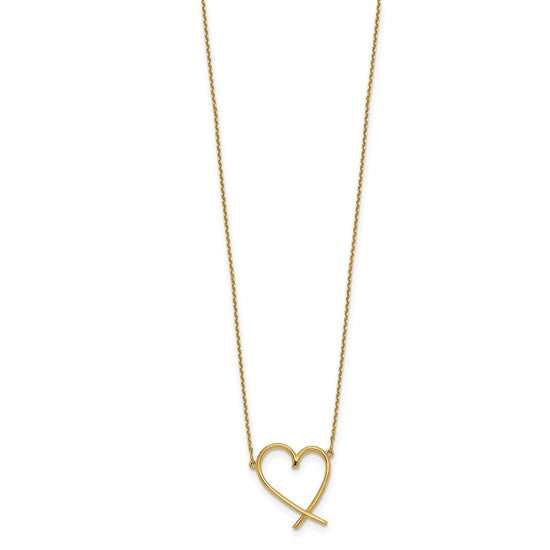 14K Polished Open Heart 16 inch Necklace Plus 2 inch Extender