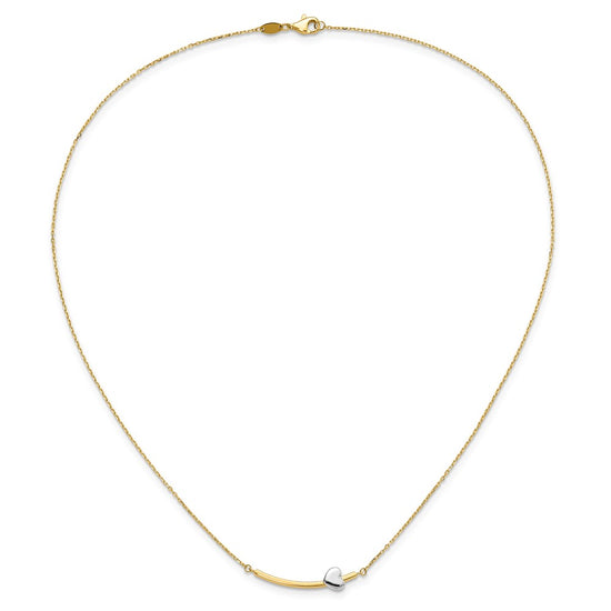 14k Two-tone Curved Bar with Heart 18 inch Necklace