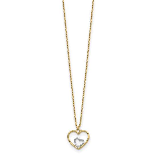 14k with White Rhodium Heart in Heart Pendant 18 inch Necklace