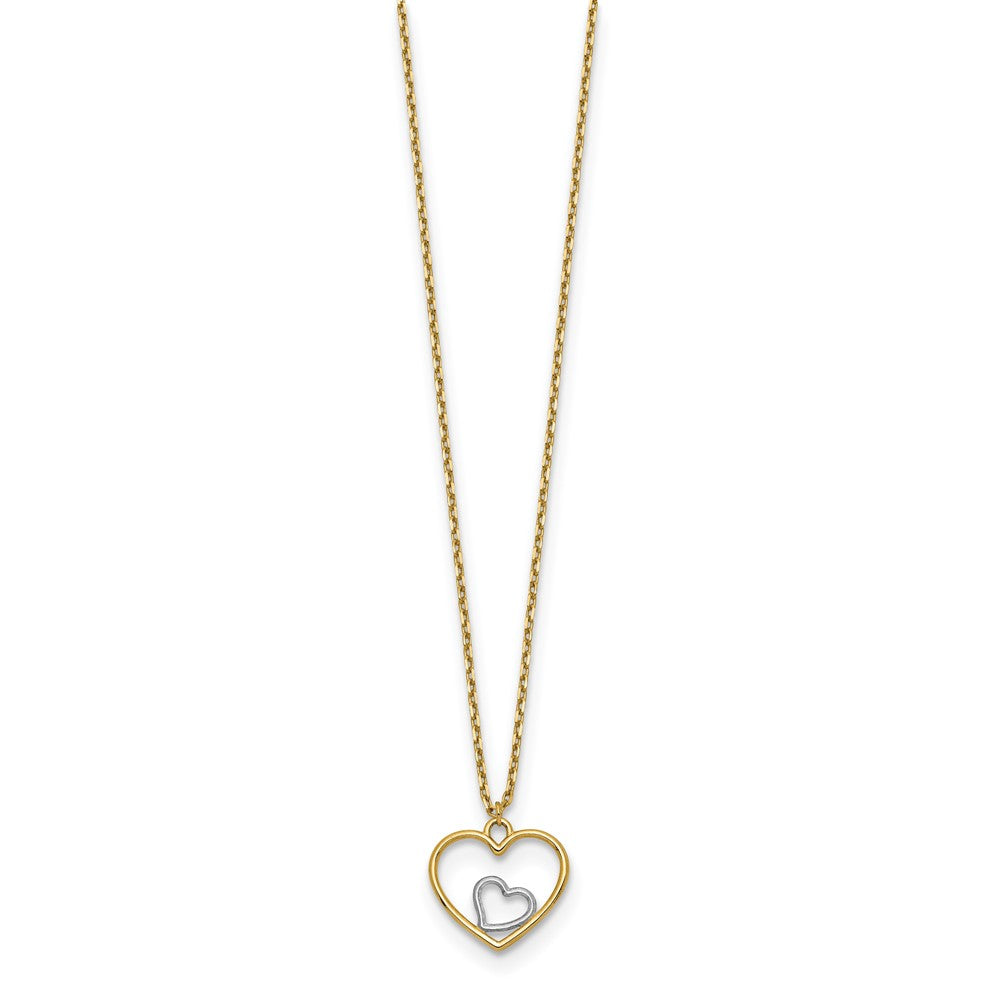 14k with White Rhodium Heart in Heart Pendant 18 inch Necklace