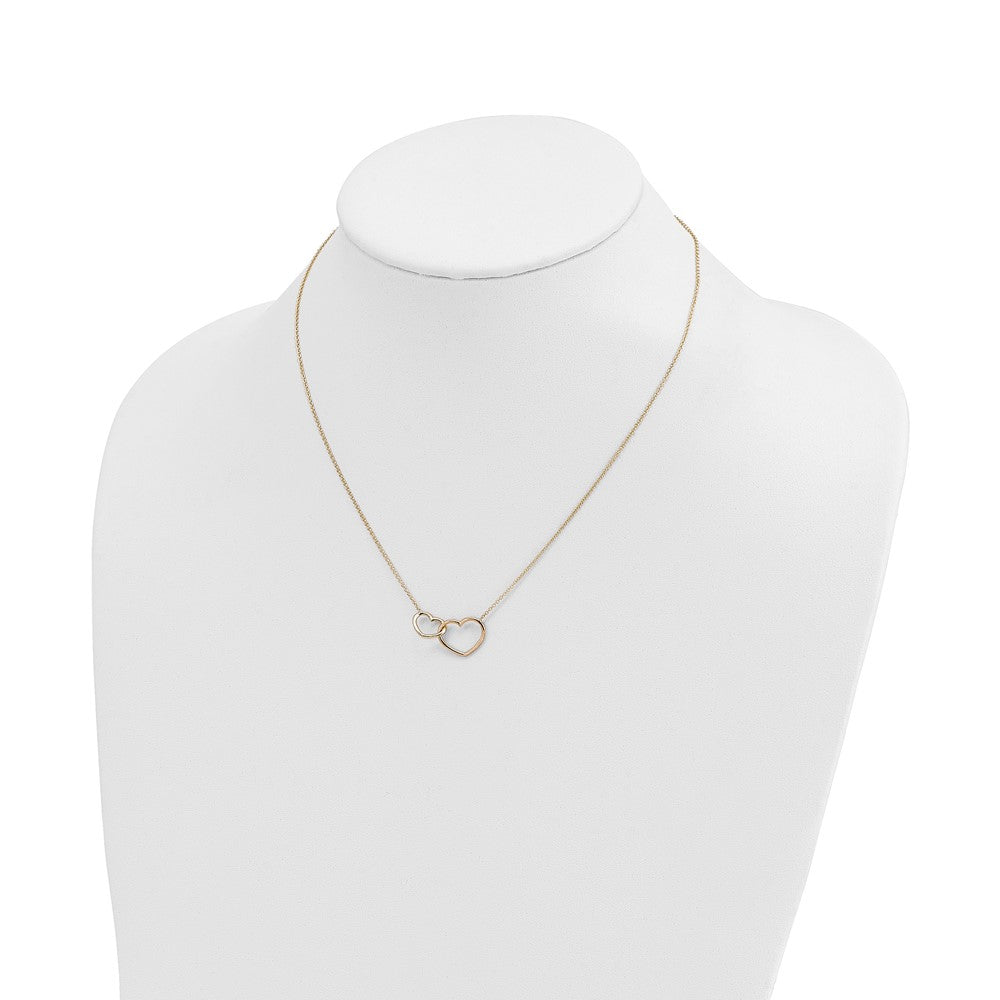 14K Polished Two Interlocked Hearts 17 inch Necklace