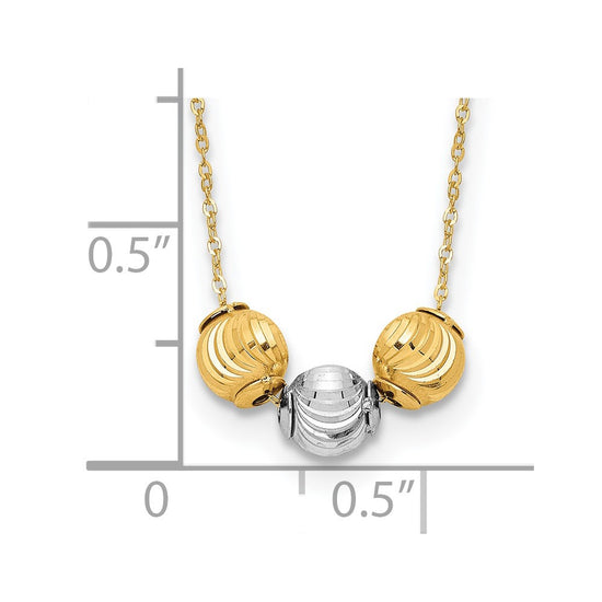 14K Two-tone Polished Laser-cut Beads 17 inch Necklace