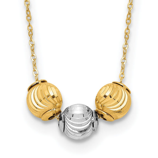 14K Two-tone Polished Laser-cut Beads 17 inch Necklace