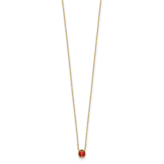 14k Polished Red and Black Enameled Small Ladybug 16.5 inch Necklace