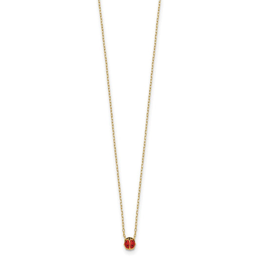 14k Polished Red and Black Enameled Small Ladybug 16.5 inch Necklace