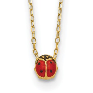 14k Polished Red and Black Enameled Small Ladybug 16.5 inch Necklace