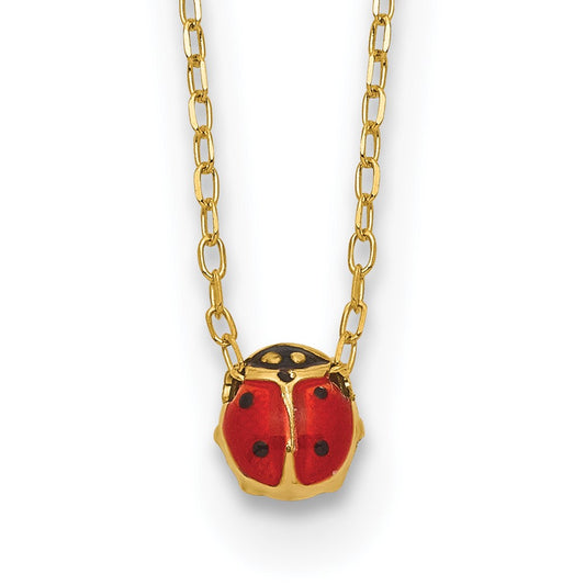 14k Polished Red and Black Enameled Small Ladybug 16.5 inch Necklace