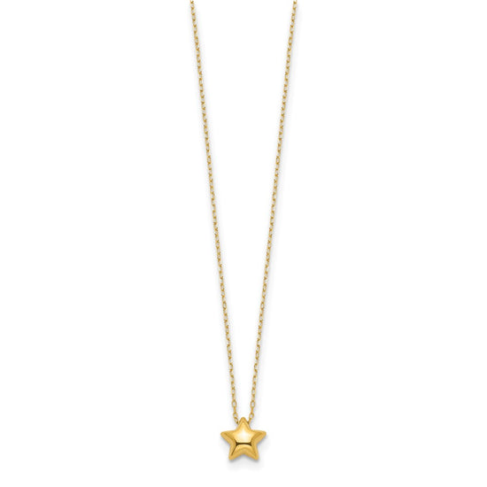 14k Polished Puffed Star Pendant 16.5 inch Necklace