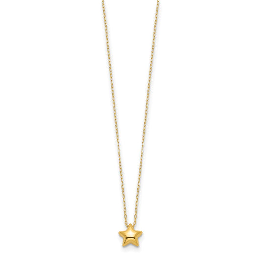 14k Polished Puffed Star Pendant 16.5 inch Necklace