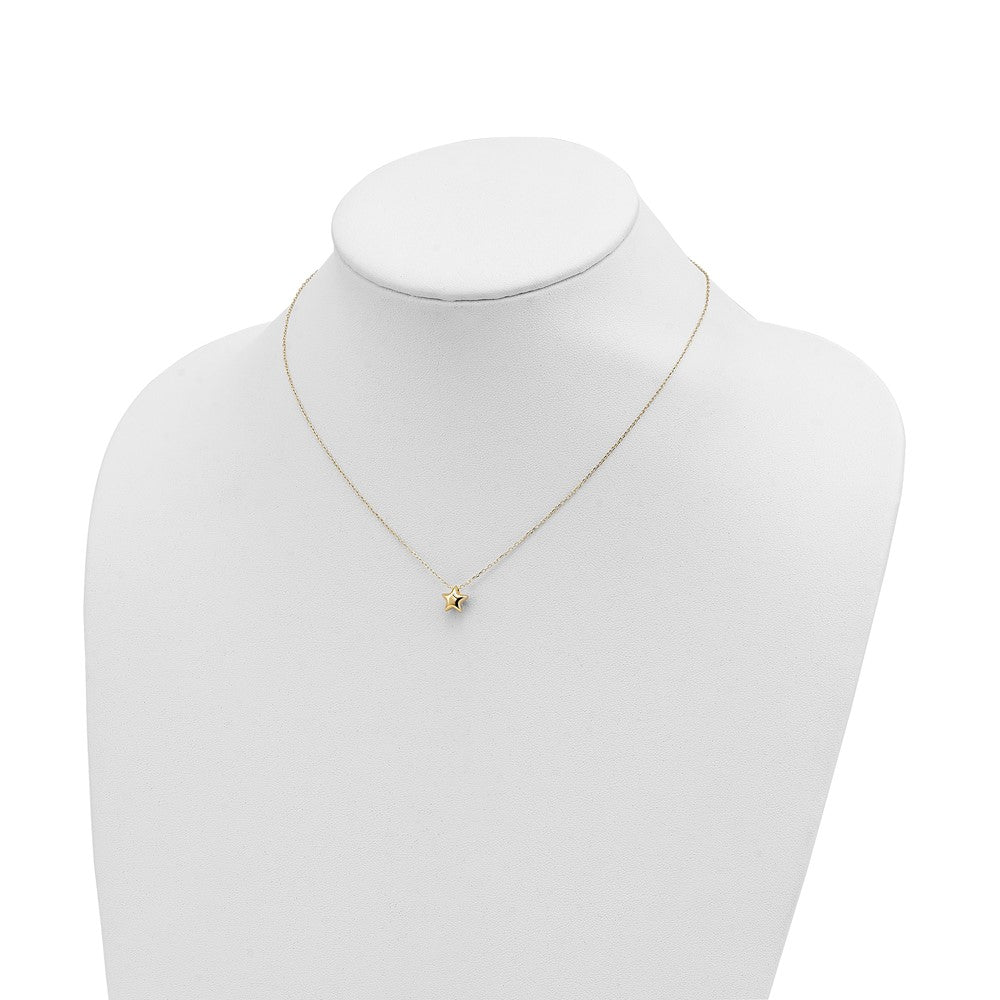 14k Polished Puffed Star Pendant 16.5 inch Necklace