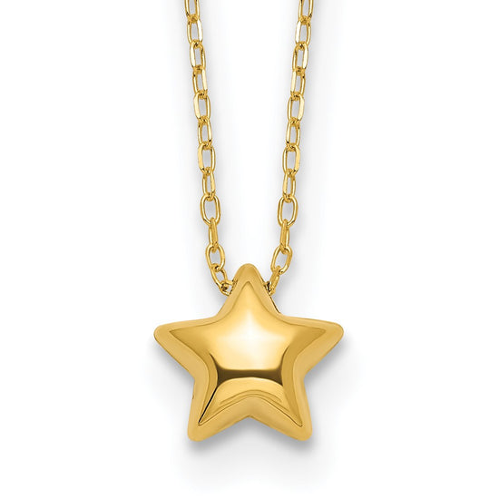 14k Polished Puffed Star Pendant 16.5 inch Necklace
