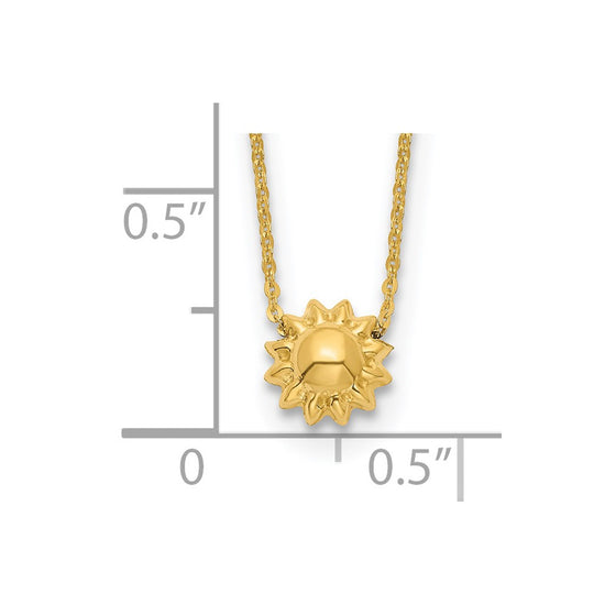 14k Polished Puffed Sun 16.5 inch Necklace