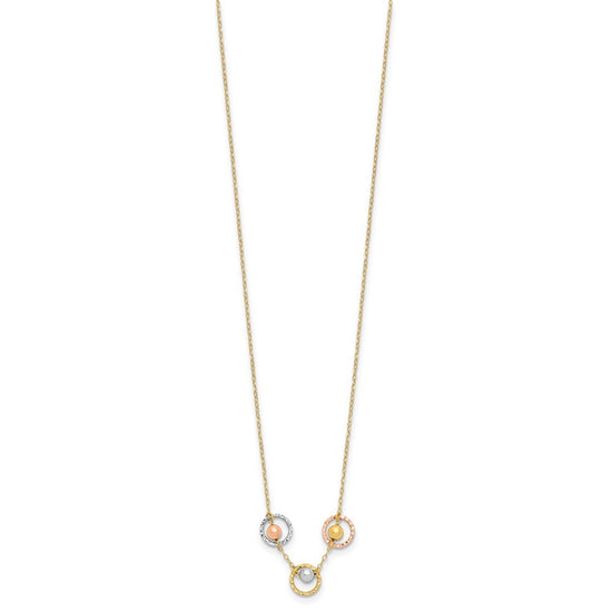 14K Tri-color Polished Beads in Three Diamond-cut Circles 18 inch Necklace