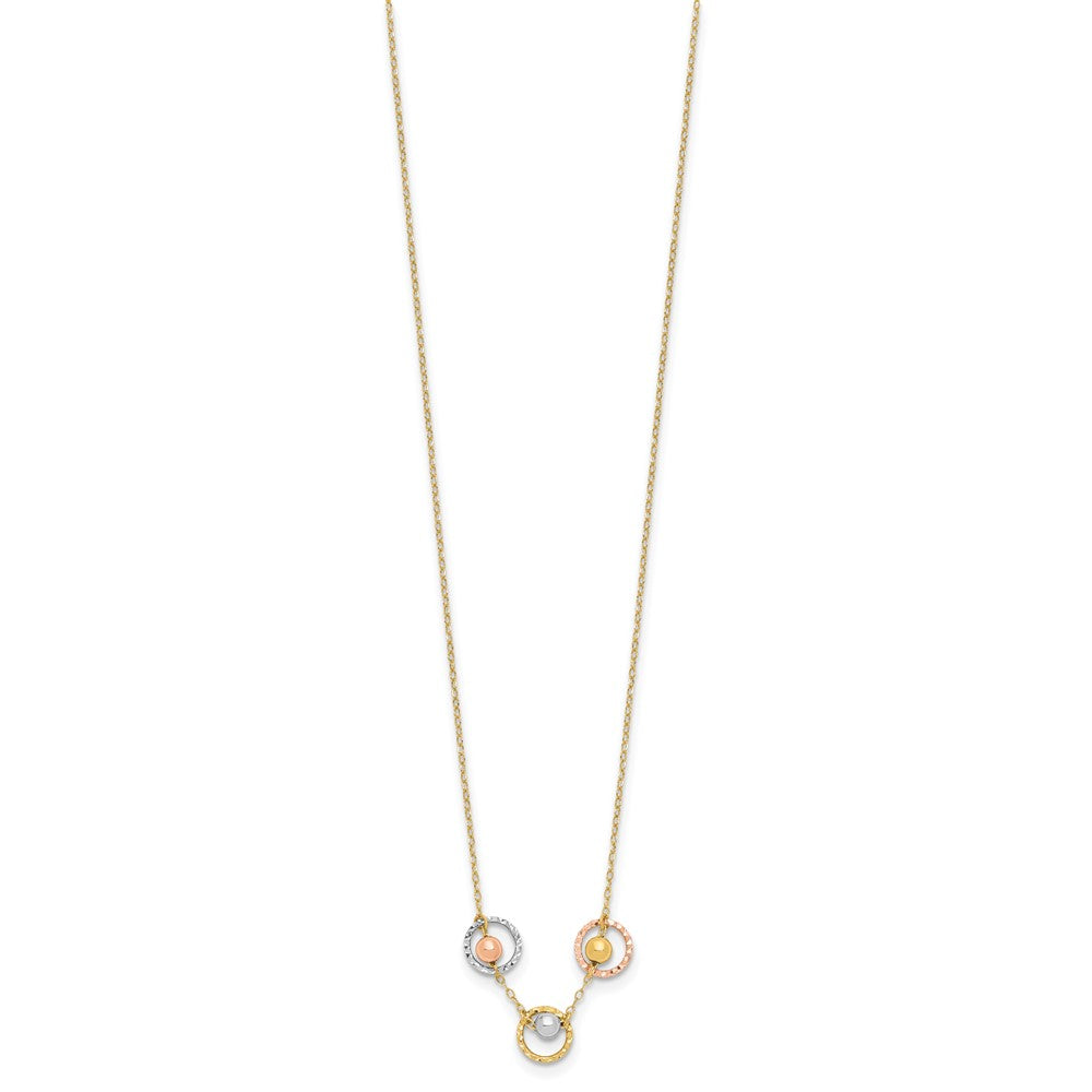 14K Tri-color Polished Beads in Three Diamond-cut Circles 18 inch Necklace