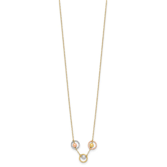14K Tri-color Polished Beads in Three Diamond-cut Circles 18 inch Necklace
