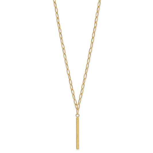 14K Polished Oval Link Chain with Diamond-cut Bar Dangle 18 inch Necklace