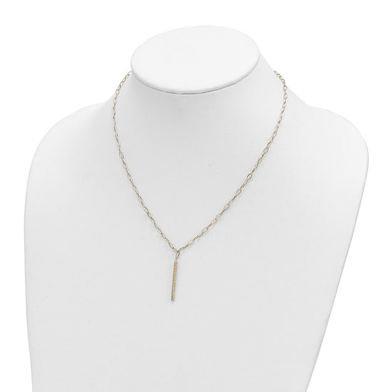 14K Polished Oval Link Chain with Diamond-cut Bar Dangle 18 inch Necklace