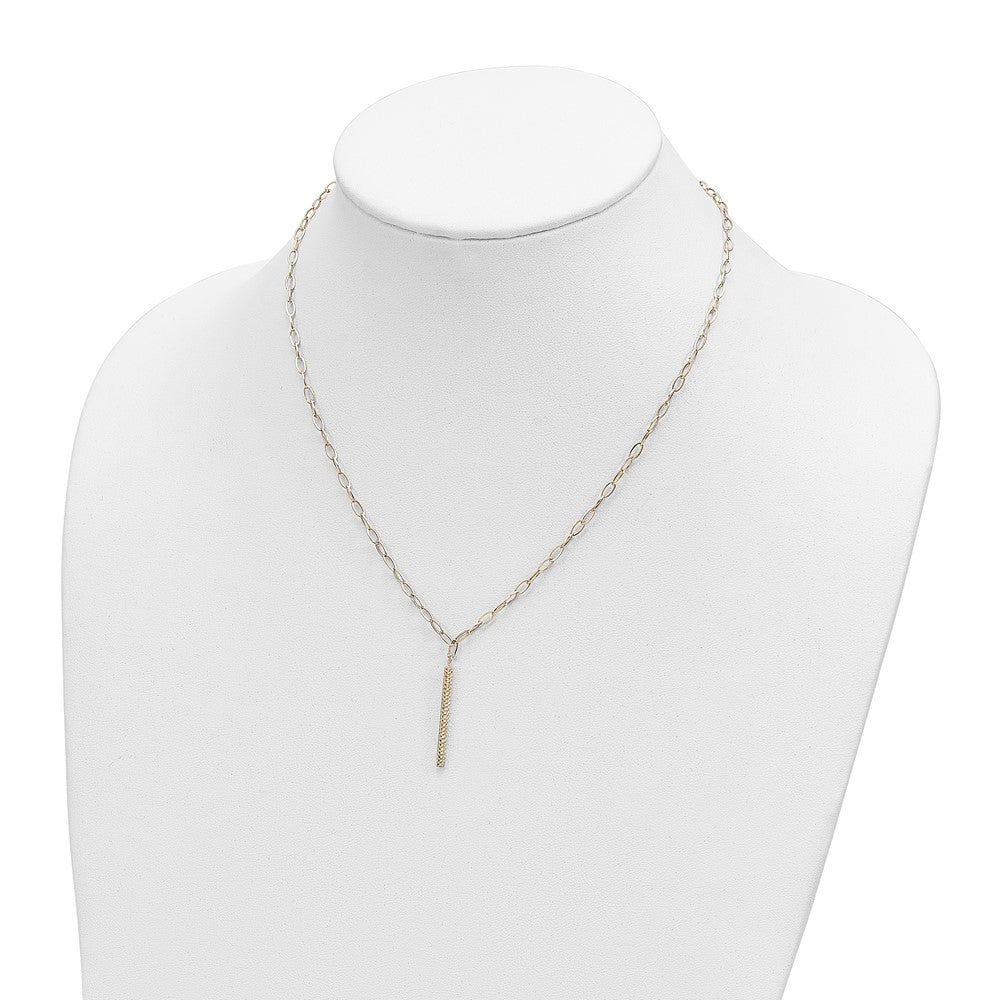 14K Polished Oval Link Chain with Diamond-cut Bar Dangle 18 inch Necklace